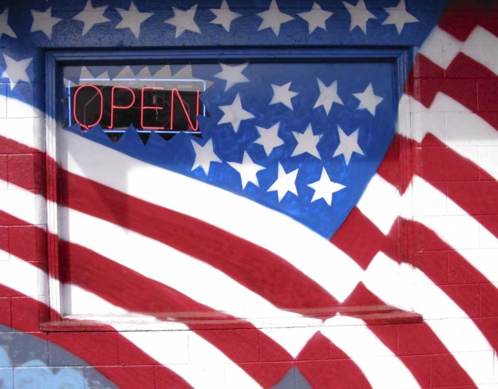 WA, Moses Lake Flag wall mural on a business